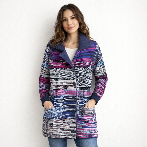 Kooi Sweaters - Kooi Knitwear Patchwork Colourful Long Cardigan S/6
